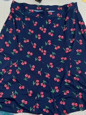 Talbots Navy Dress with Red Cherry and Green Stem Print
